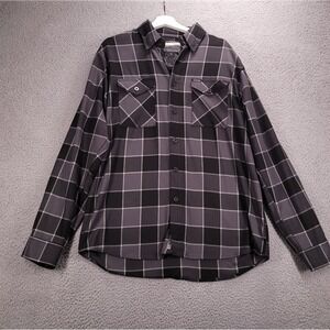 DIXXON Shirt Mens Size LARGE Darkhorse Flannel Gray Black Plaid Long Sleeve FLAW